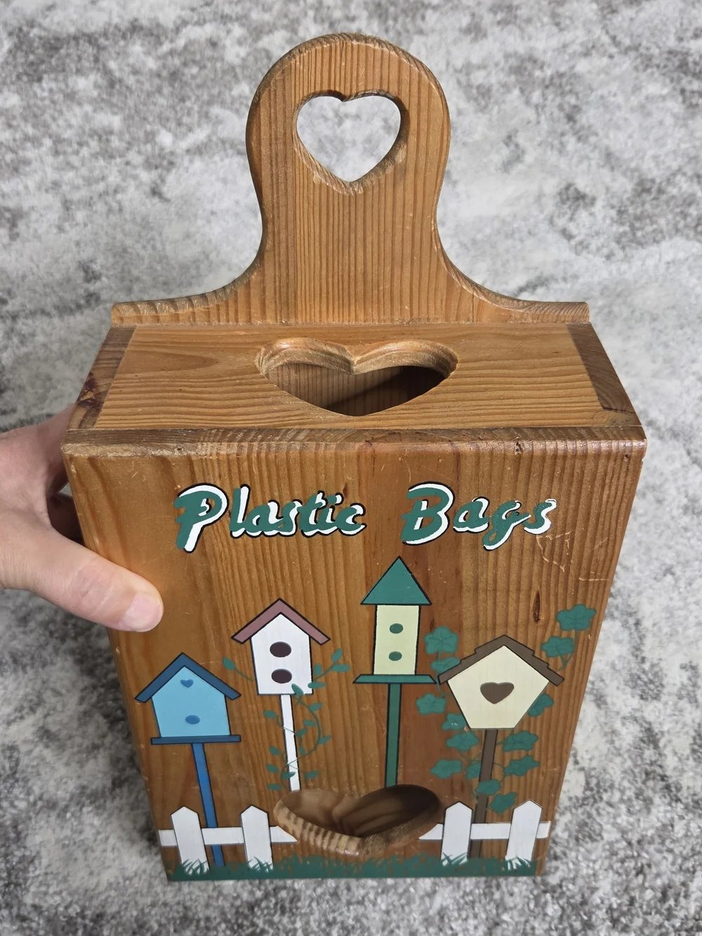 Wooden 'Plastic Bags' Storage Box with Heart Cutout - Natural 15